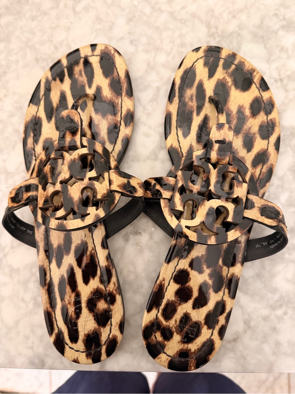 Tory Burch Leopard Print Logo Jelly Thong Sandals